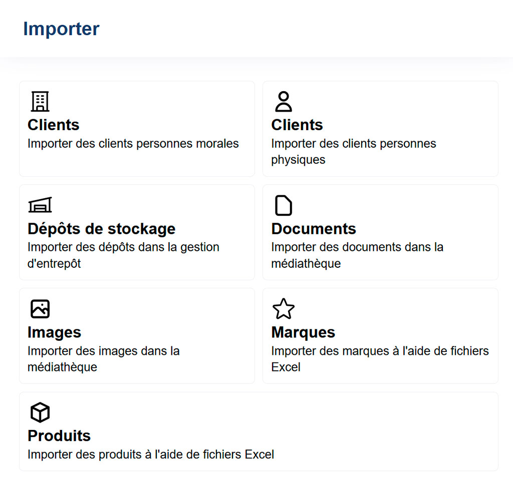 Importation / Accueil