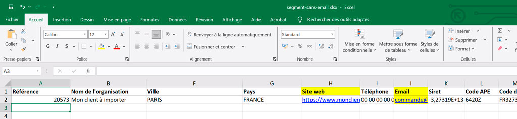 Importation / Fichier d'origine
